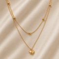 Collier double chaîne billes et pendentif petit cœur Dona