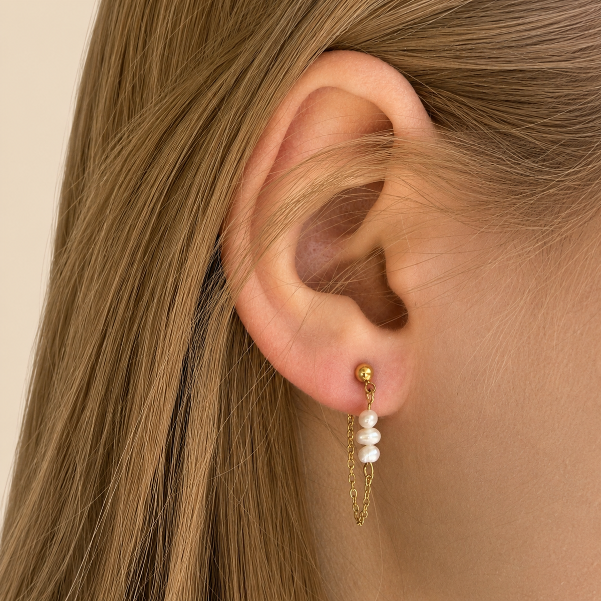 Paire de boucles d'oreilles chaine perle d'eau douce Nala
