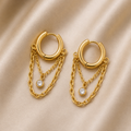 Paire de boucles d'oreilles créoles chaînes et zircon pendant Kyara