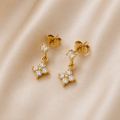 Paire de boucles d’oreilles trèfle zircon pendant Aylin