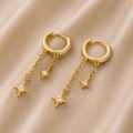 Paire de boucles d'oreilles créoles zircon double chaîne étoiles pendantes Kyra